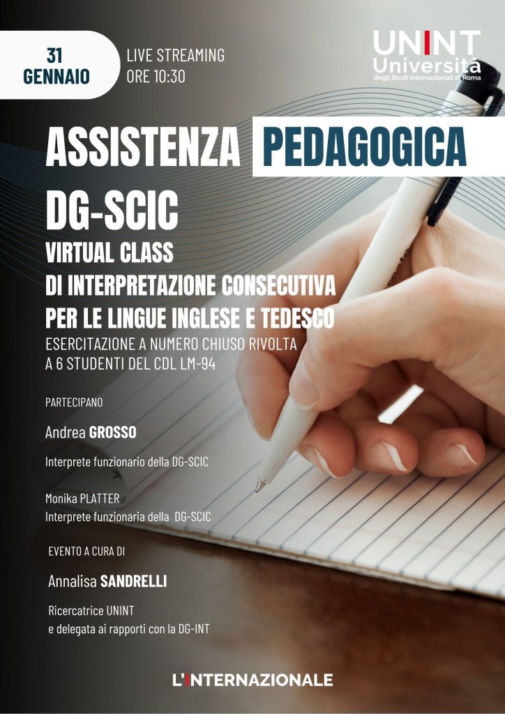 Assistenza Pedagogica DG-SCIC. Virtual Class di Interpretazione Consecutiva per le lingue inglese e tedesco