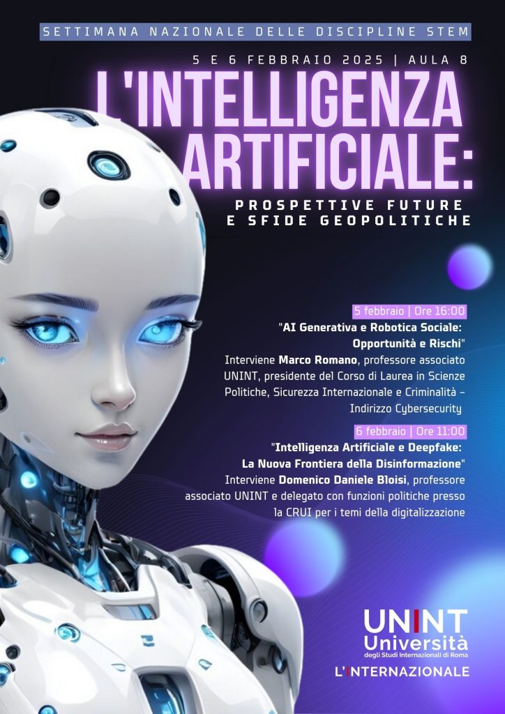 Locandina dell'evento: L'Intelligenza Artificiale: Prospettive Future e Sfide Geopolitiche