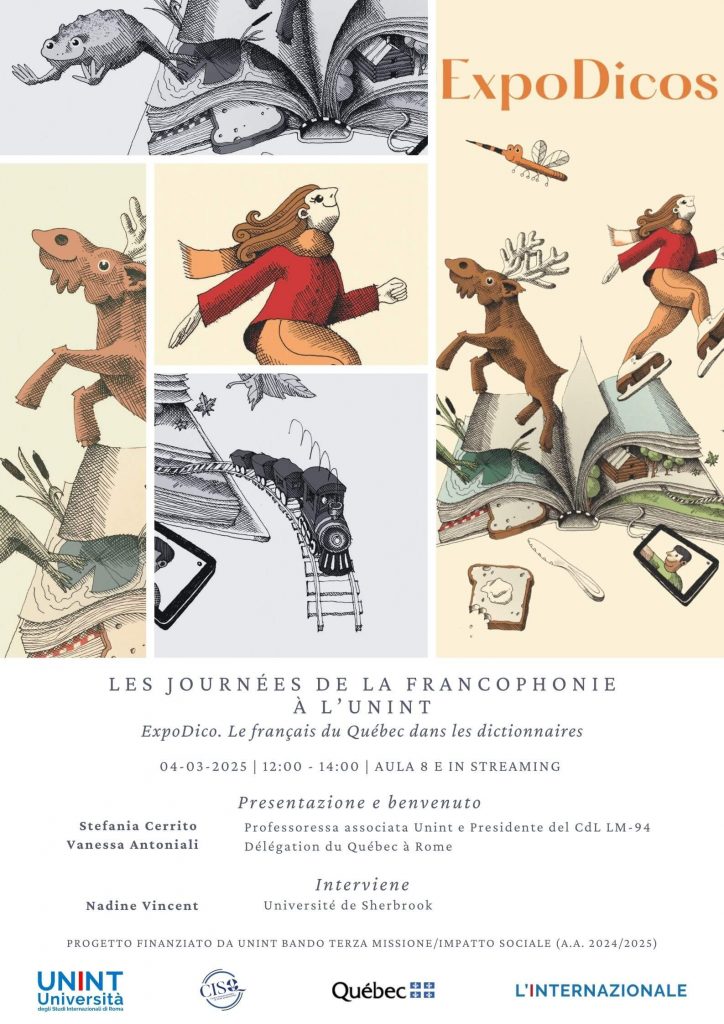 Locandina del primo incontro del ciclo Les Journées de la Francophonie à l’unint 2025 dal titolo "ExpoDico. Le français du Québec dans les dictionnaires"